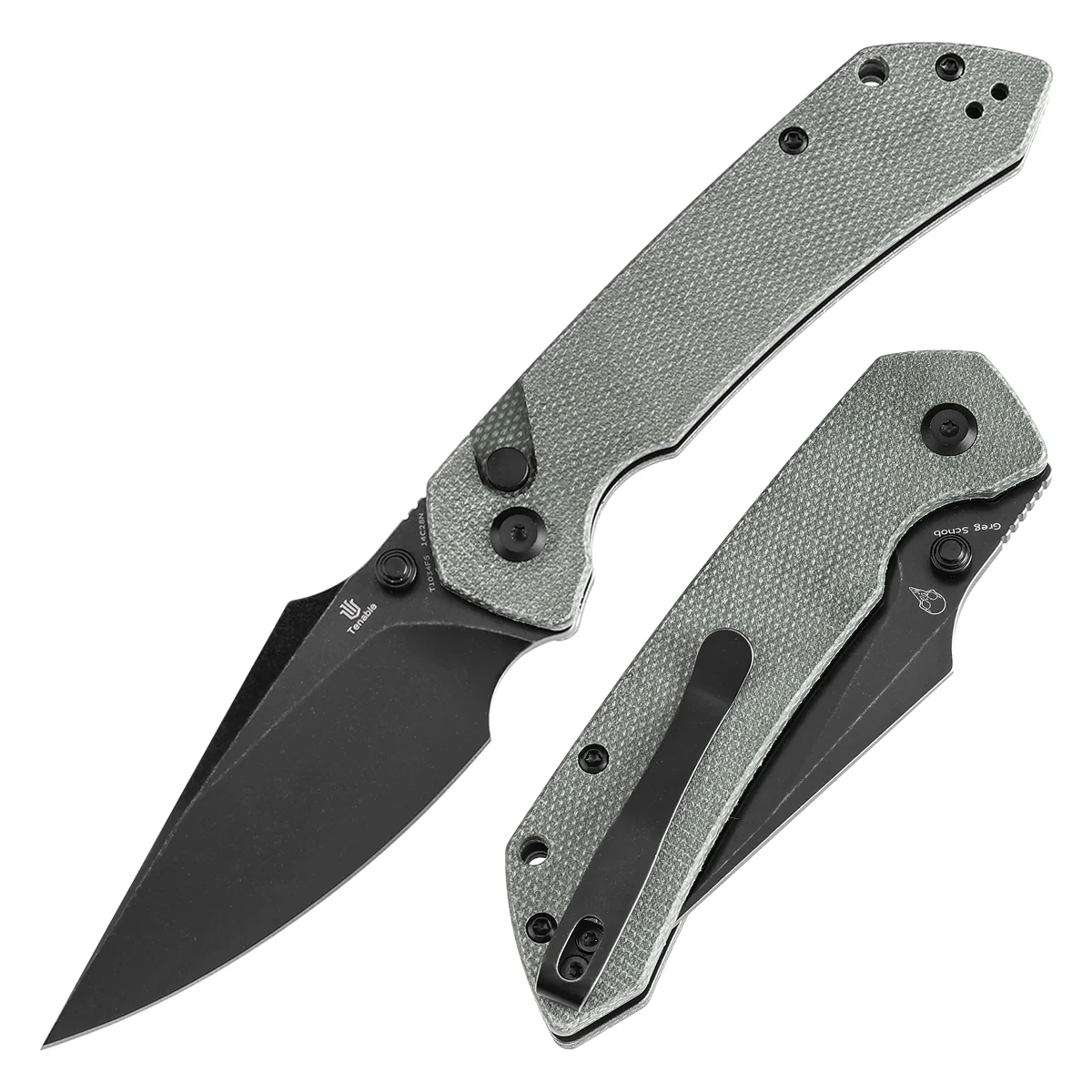 BladeHQ Exclusive Tenable Fenrir Button Lock Knife | Green Micarta | 3.45" Blackwashed 14C28N | Sparrow Knife Design|T1034F5