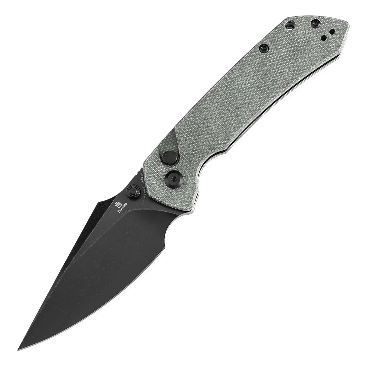 BladeHQ Exclusive Tenable Fenrir Button Lock Knife | Green Micarta | 3.45" Blackwashed 14C28N | Sparrow Knife Design|T1034F5 - Image 2