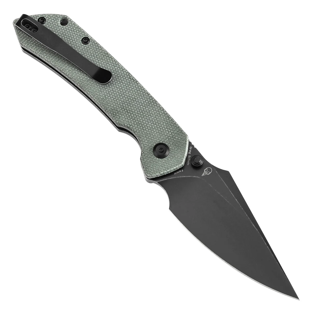 BladeHQ Exclusive Tenable Fenrir Button Lock Knife | Green Micarta | 3.45" Blackwashed 14C28N | Sparrow Knife Design|T1034F5 - Image 3