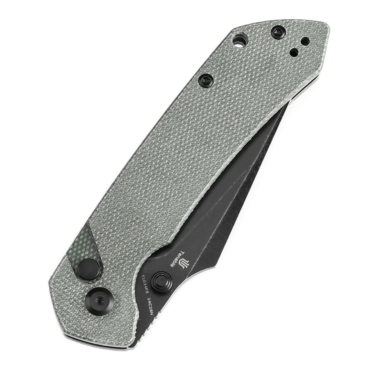 BladeHQ Exclusive Tenable Fenrir Button Lock Knife | Green Micarta | 3.45" Blackwashed 14C28N | Sparrow Knife Design|T1034F5 - Image 6