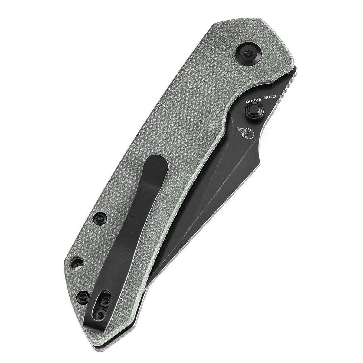 BladeHQ Exclusive Tenable Fenrir Button Lock Knife | Green Micarta | 3.45" Blackwashed 14C28N | Sparrow Knife Design|T1034F5 - Image 7