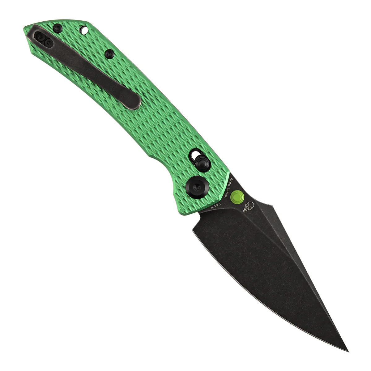 Fenrir Cross Bar Lock Folding Knife| 3.48'' Blackwash Nitro-V Blade | Green Anodized Aluminum with Diamond Patter Handle | Sparrow Knife Design| T1034V16 - Image 3