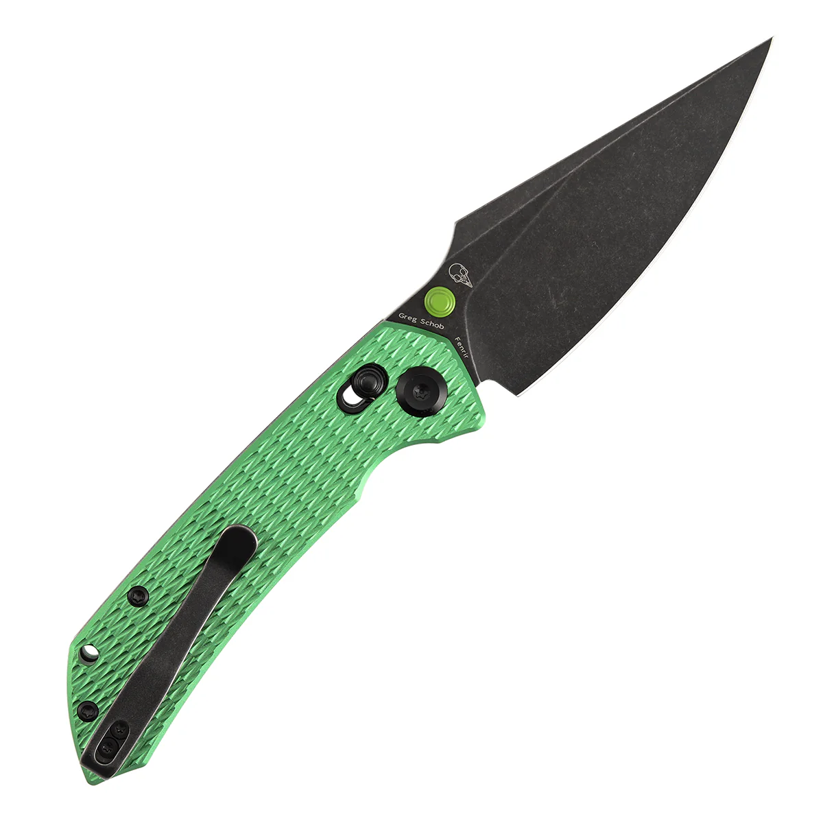 Fenrir Cross Bar Lock Folding Knife| 3.48'' Blackwash Nitro-V Blade | Green Anodized Aluminum with Diamond Patter Handle | Sparrow Knife Design| T1034V16 - Image 8