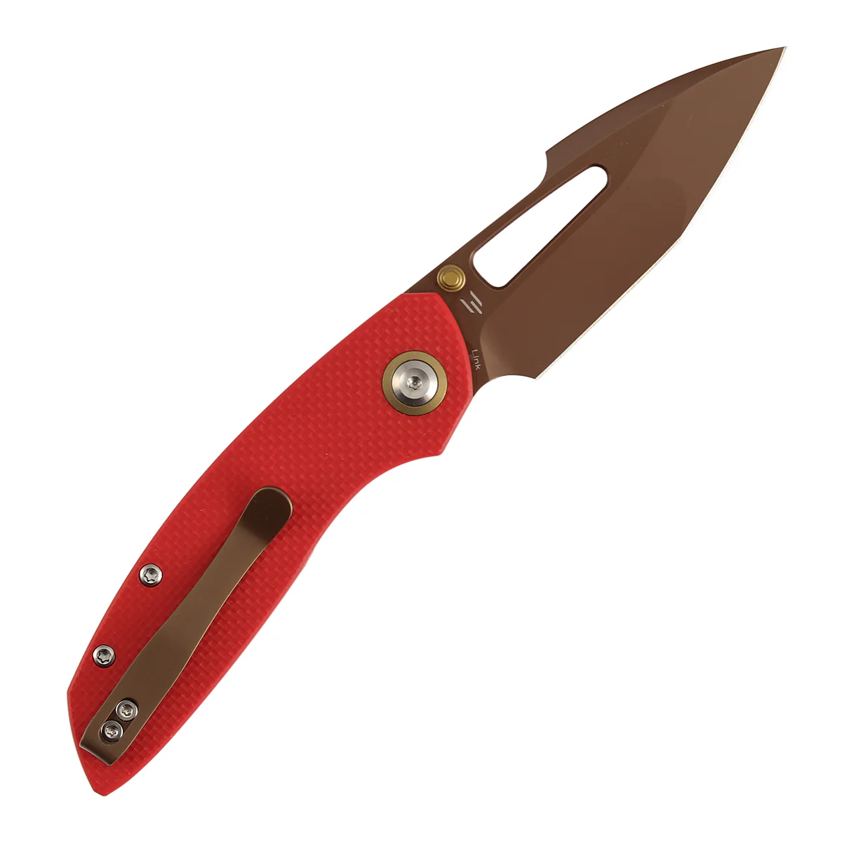 Tenable Link Folding Knife | 3.0" Rose Gold 14C28N | Coarse-textured Red G10 | Triple Stripe Knives Design | B1068A3 - Image 8