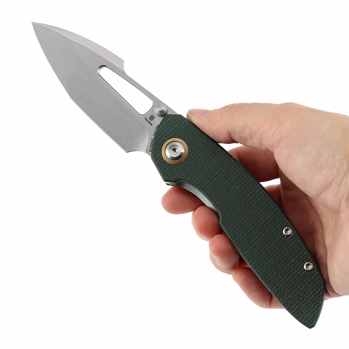 Tenable Link Folding Knife | 3.0" Stonewashed 14C28N Blade | Green Micarta Handle| Triple Stripe Knives Design | B1068A5 - Image 9
