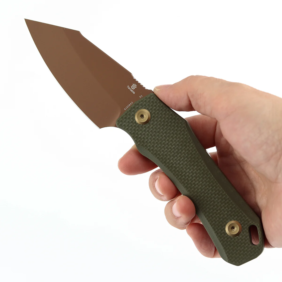 Tenable Loki Fixed Blade Knife | 2.99" Rose Gold D2 Blade | Olive Green G10 Handle | Steven Dunnuck Design | G1058A3 - Image 8