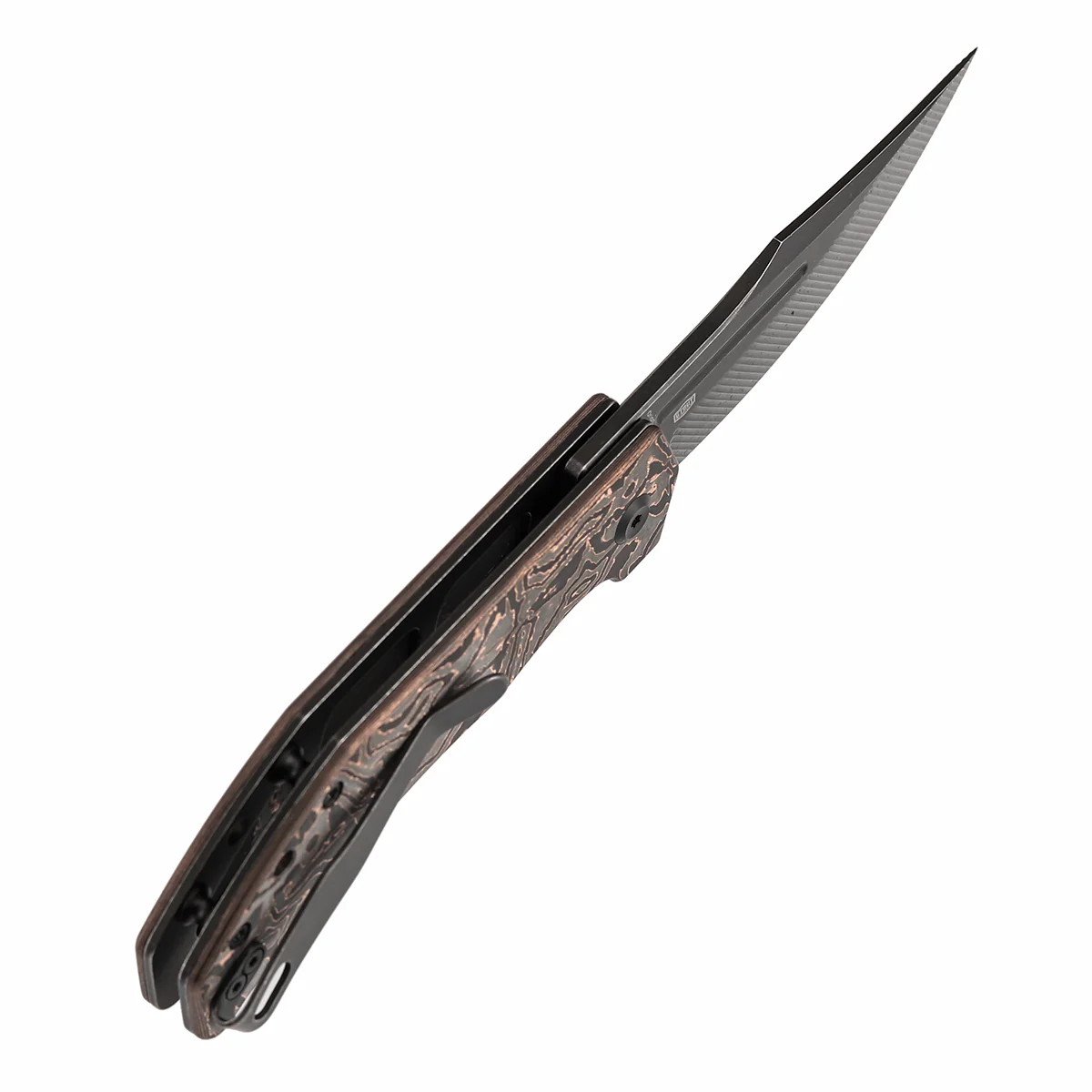 Tenable Orion Flipper Folding Knife | Copper Carbon Fiber Handle | 3.07" Blackwash Nitro V with CNC Milling Blade | JB Stout Design | B1089C3 - Image 5