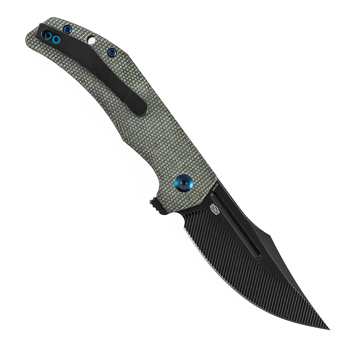 Tenable Orion Flipper Folding Knife | Green Micarta Handle | 3.07" Blackwash Nitro V with CNC Milling Blade | JB Stout Design | B1089C4 - Image 3