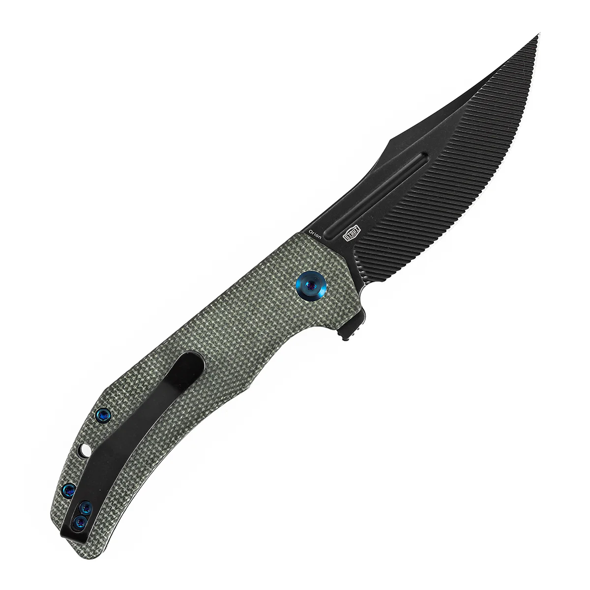 Tenable Orion Flipper Folding Knife | Green Micarta Handle | 3.07" Blackwash Nitro V with CNC Milling Blade | JB Stout Design | B1089C4 - Image 8