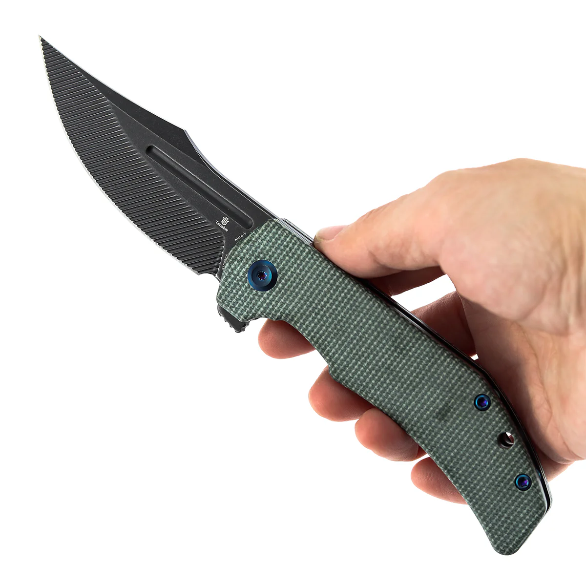 Tenable Orion Flipper Folding Knife | Green Micarta Handle | 3.07" Blackwash Nitro V with CNC Milling Blade | JB Stout Design | B1089C4 - Image 9