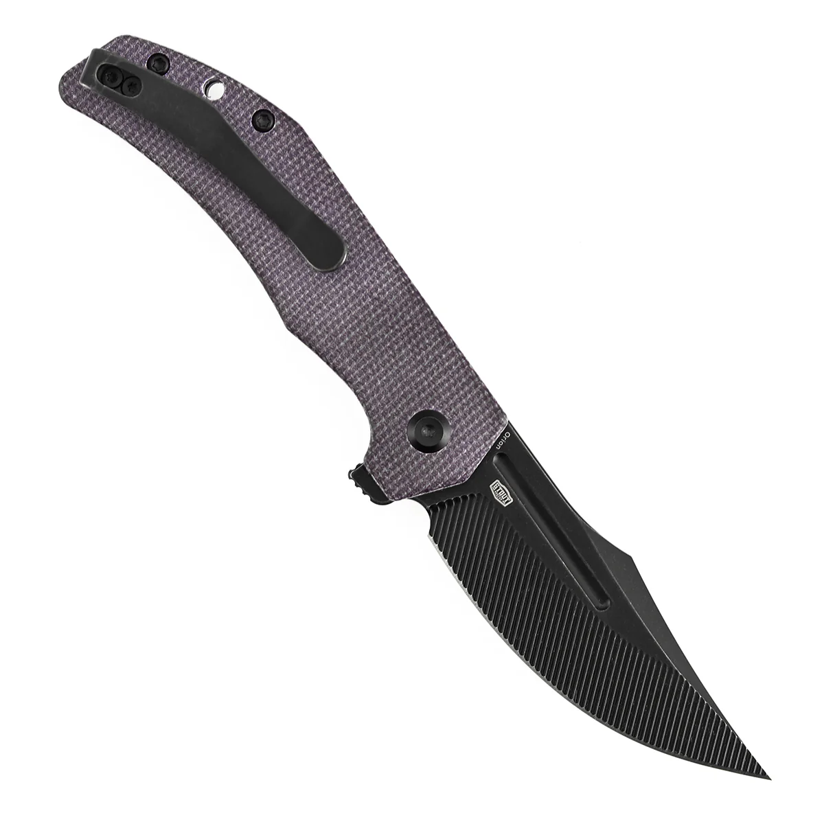 Tenable Orion Flipper Folding Knife | Purple Micarta Handle | 3.07" Blackwash Nitro V with CNC Milling Blade | JB Stout Design | B1089C1 - Image 3
