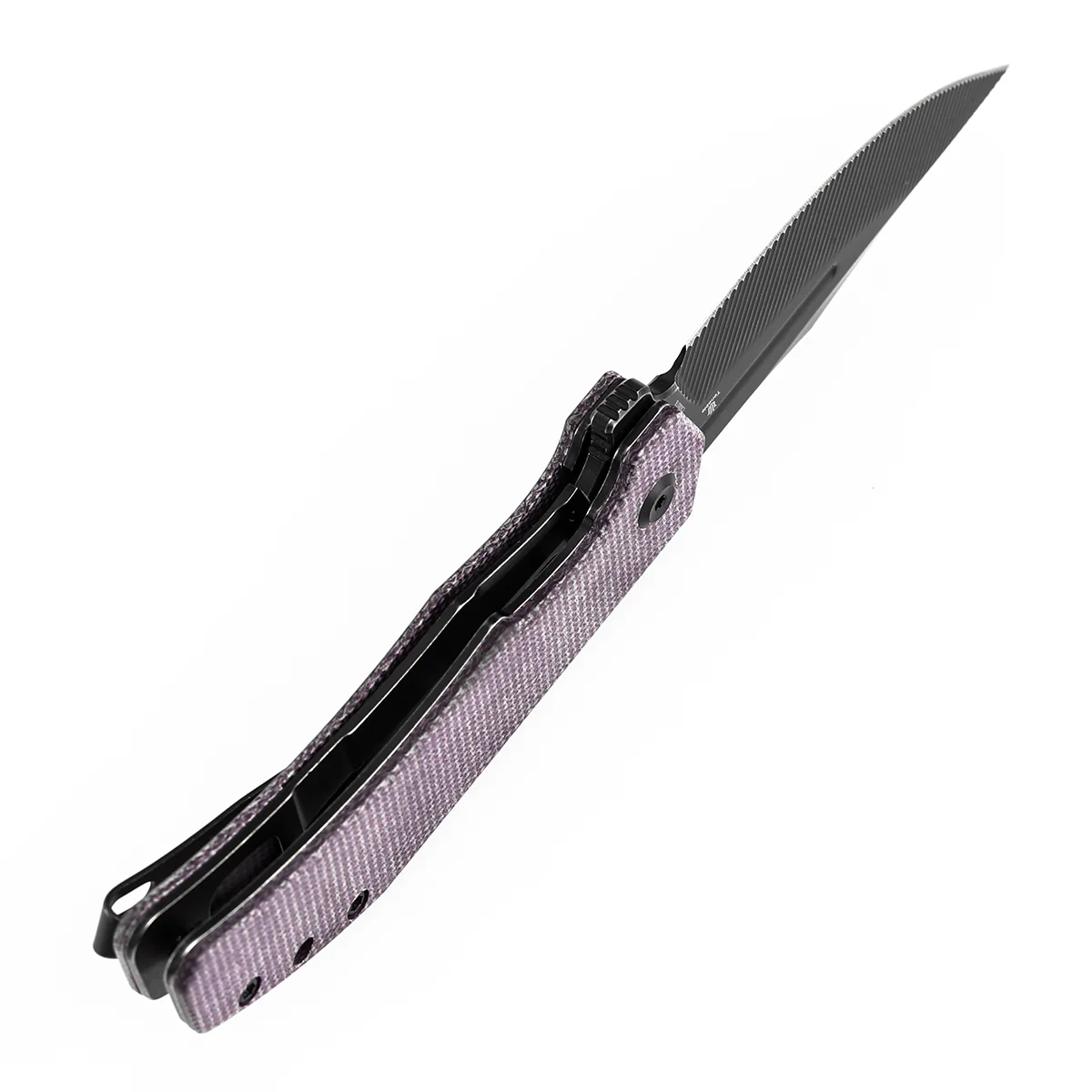 Tenable Orion Flipper Folding Knife | Purple Micarta Handle | 3.07" Blackwash Nitro V with CNC Milling Blade | JB Stout Design | B1089C1 - Image 4