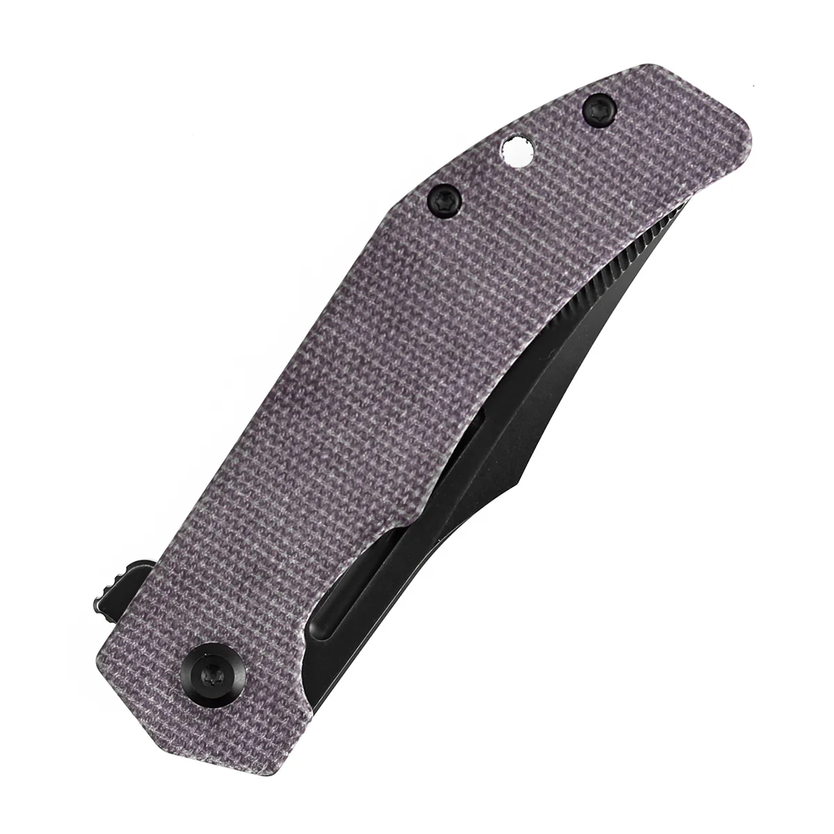 Tenable Orion Flipper Folding Knife | Purple Micarta Handle | 3.07" Blackwash Nitro V with CNC Milling Blade | JB Stout Design | B1089C1 - Image 6