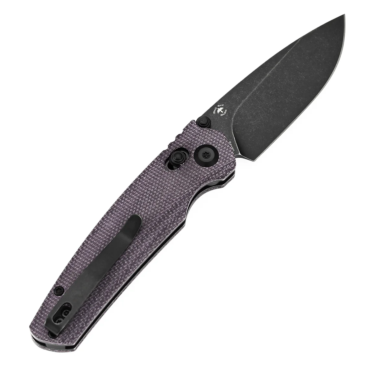 Tenable Raven Cross Bar Lock Folding Knife | 3.14" Blackwash 14C28N Blade | Purple Micarta Handle | Black Bird Blades Design -T2109V7 - Image 8