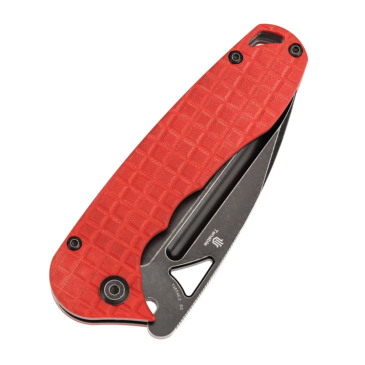 Tenable Bömbur Folding Knife Dark  Red G10 with Frag Pattern Handle (3.53'' Blackwash D2 Blade) Midgards Messer Design--T1054C2 - Image 6