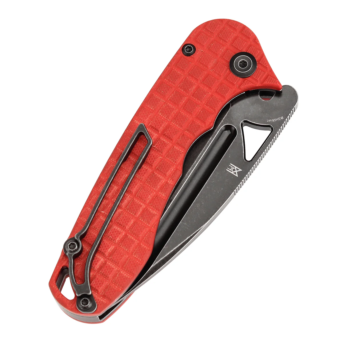 Tenable Bömbur Folding Knife Dark  Red G10 with Frag Pattern Handle (3.53'' Blackwash D2 Blade) Midgards Messer Design--T1054C2 - Image 7