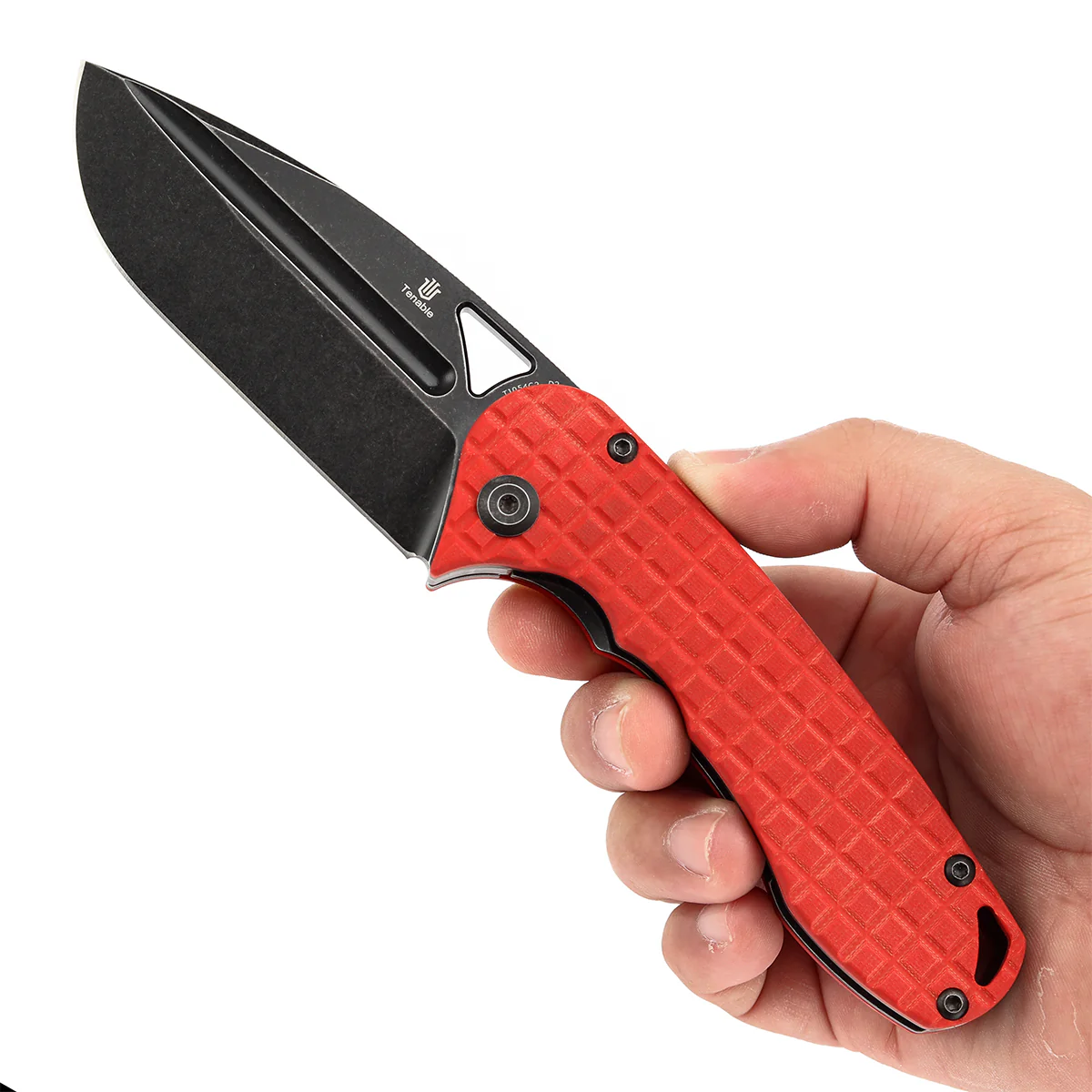 Tenable Bömbur Folding Knife Dark  Red G10 with Frag Pattern Handle (3.53'' Blackwash D2 Blade) Midgards Messer Design--T1054C2 - Image 9