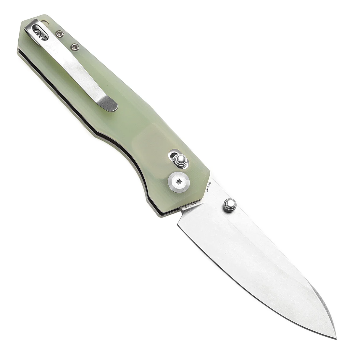 Tenable Beaver Cross Bar Lock Folding Knife Jade G10 Handle (3.44'' Stonewashed Nitro-V Blade) Kim Ning Design-T1105V4 - Image 3
