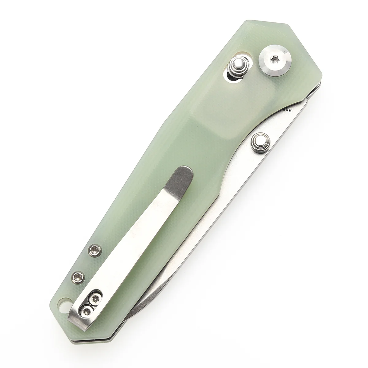Tenable Beaver Cross Bar Lock Folding Knife Jade G10 Handle (3.44'' Stonewashed Nitro-V Blade) Kim Ning Design-T1105V4 - Image 7