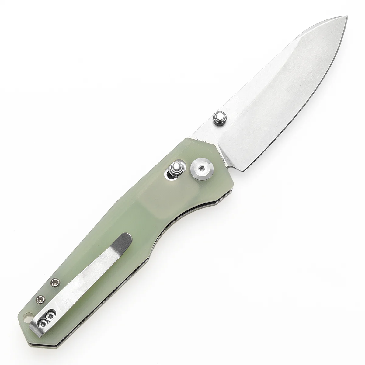 Tenable Beaver Cross Bar Lock Folding Knife Jade G10 Handle (3.44'' Stonewashed Nitro-V Blade) Kim Ning Design-T1105V4 - Image 8