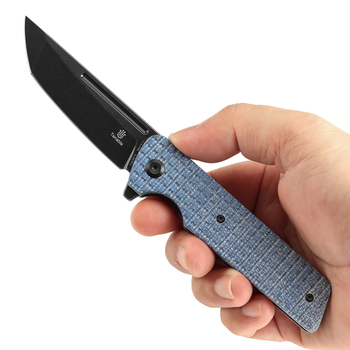 Tenable Anomaly Folding Knife Blue Micarta with Frag Pattern Handle (3.14'' Blackwash Nitro-V Tanto Blade) Pinkerton Knives Design-T2038T3 - Image 10