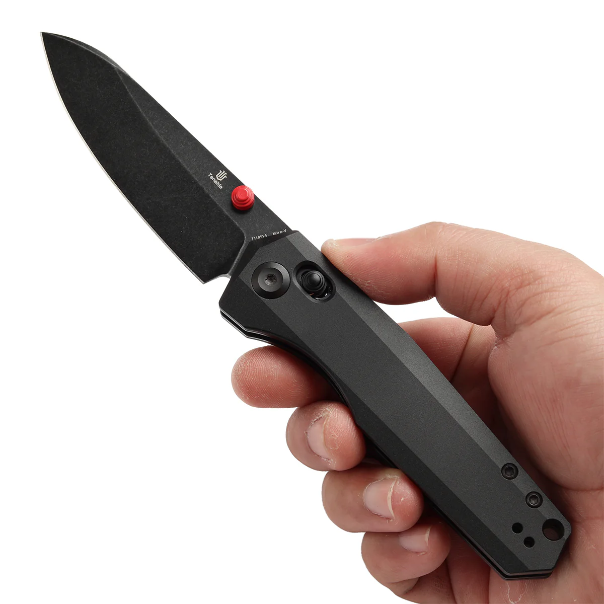 Tenable Beaver Cross Bar Lock Folding Knife Black Anodized Aluminum Handle (3.44'' Blackwash Nitro-V Blade) Kim Ning Design-T1105V5 - Image 9