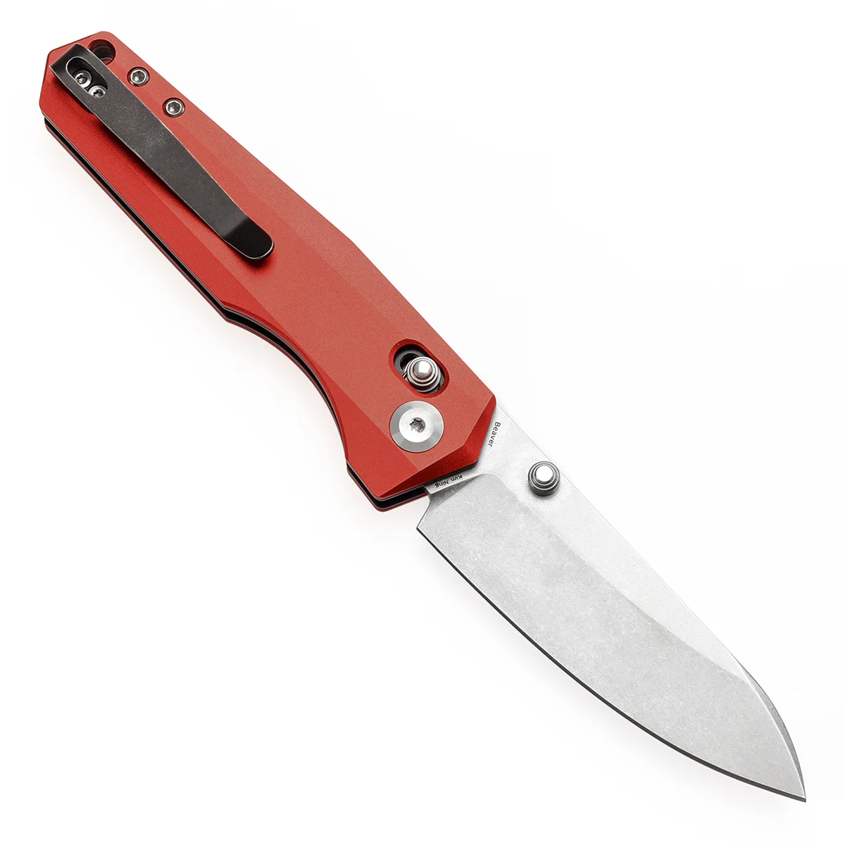 Tenable Beaver Cross Bar Lock Folding Knife Dark Red Anodized Aluminum Handle (3.44'' Stonewashed Nitro-V Blade) Kim Ning Design-T1105V3 - Image 3