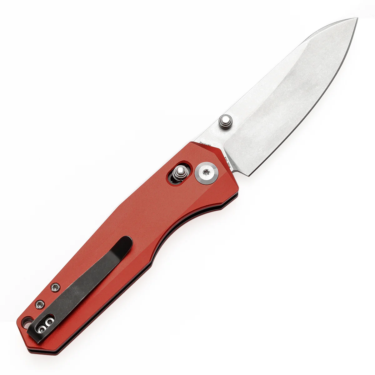 Tenable Beaver Cross Bar Lock Folding Knife Dark Red Anodized Aluminum Handle (3.44'' Stonewashed Nitro-V Blade) Kim Ning Design-T1105V3 - Image 8