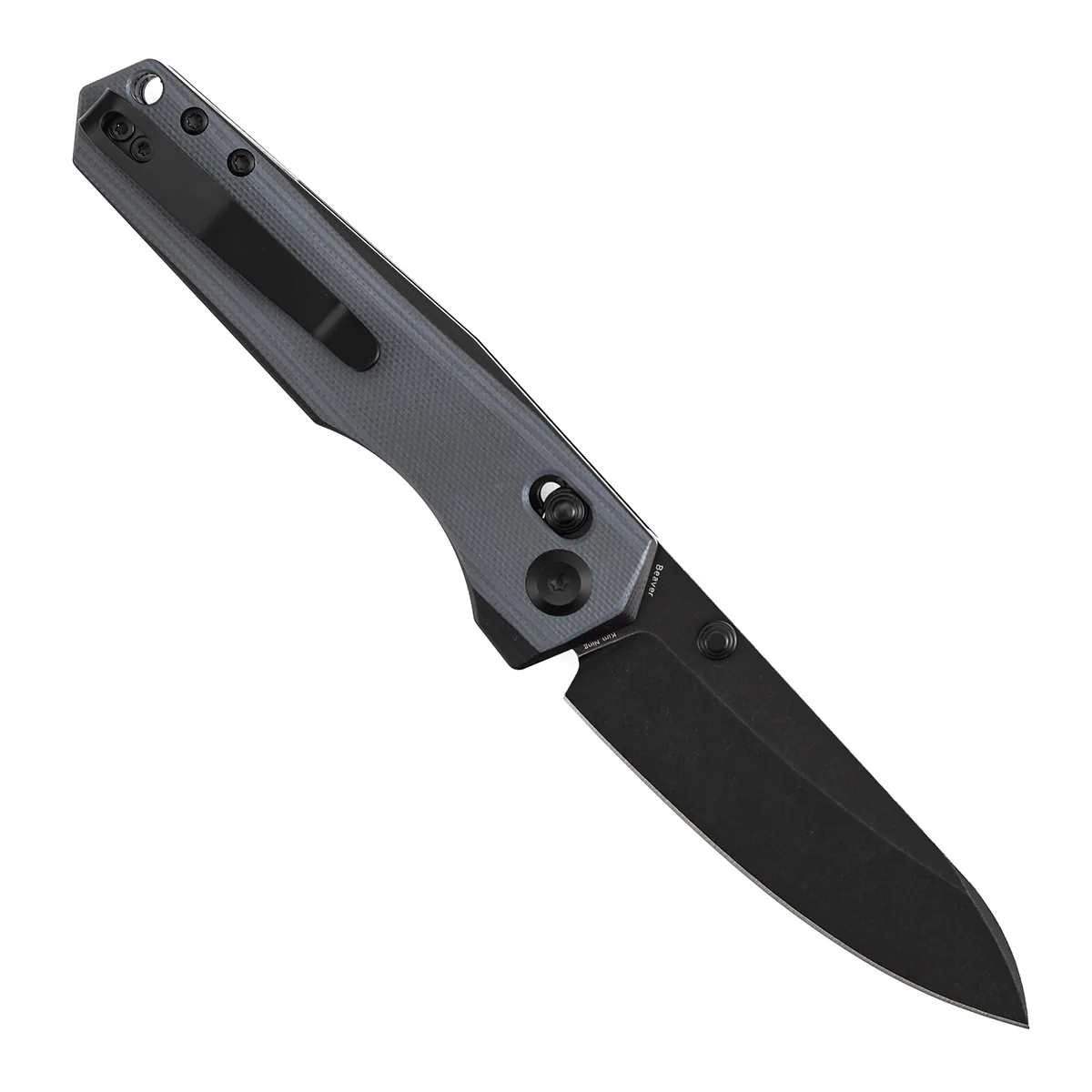 Tenable Beaver CrossBar Folding Knife | 3.44'' Blackwash Nitro-V Blade | Gray and Black G10 Handle | Kim Ning Design-T1105V7 - Image 3
