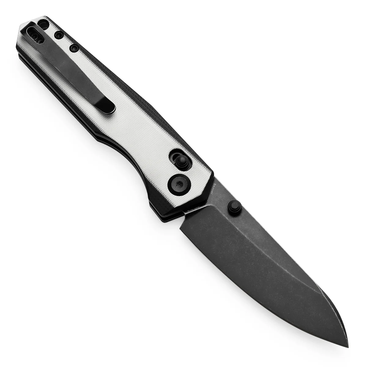Tenable Beaver Cross Bar Lock Folding Knife Ivory White and Black G10 Handle (3.44'' Blackwash Nitro-V Blade) Kim Ning Design-T1105V2 - Image 3