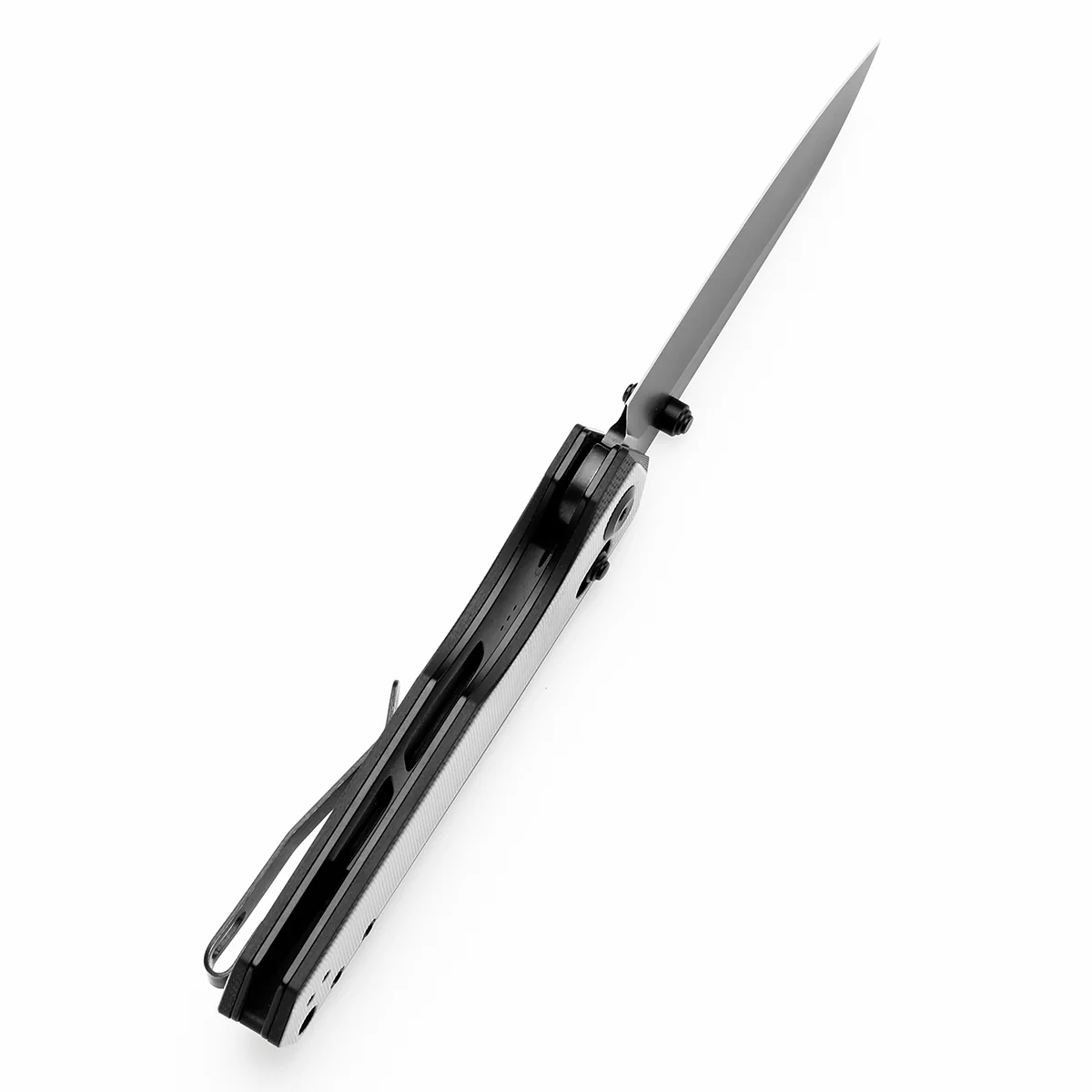 Tenable Beaver Cross Bar Lock Folding Knife Ivory White and Black G10 Handle (3.44'' Blackwash Nitro-V Blade) Kim Ning Design-T1105V2 - Image 4