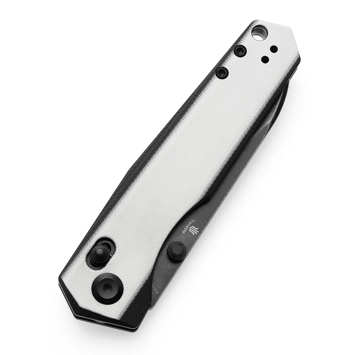 Tenable Beaver Cross Bar Lock Folding Knife Ivory White and Black G10 Handle (3.44'' Blackwash Nitro-V Blade) Kim Ning Design-T1105V2 - Image 6
