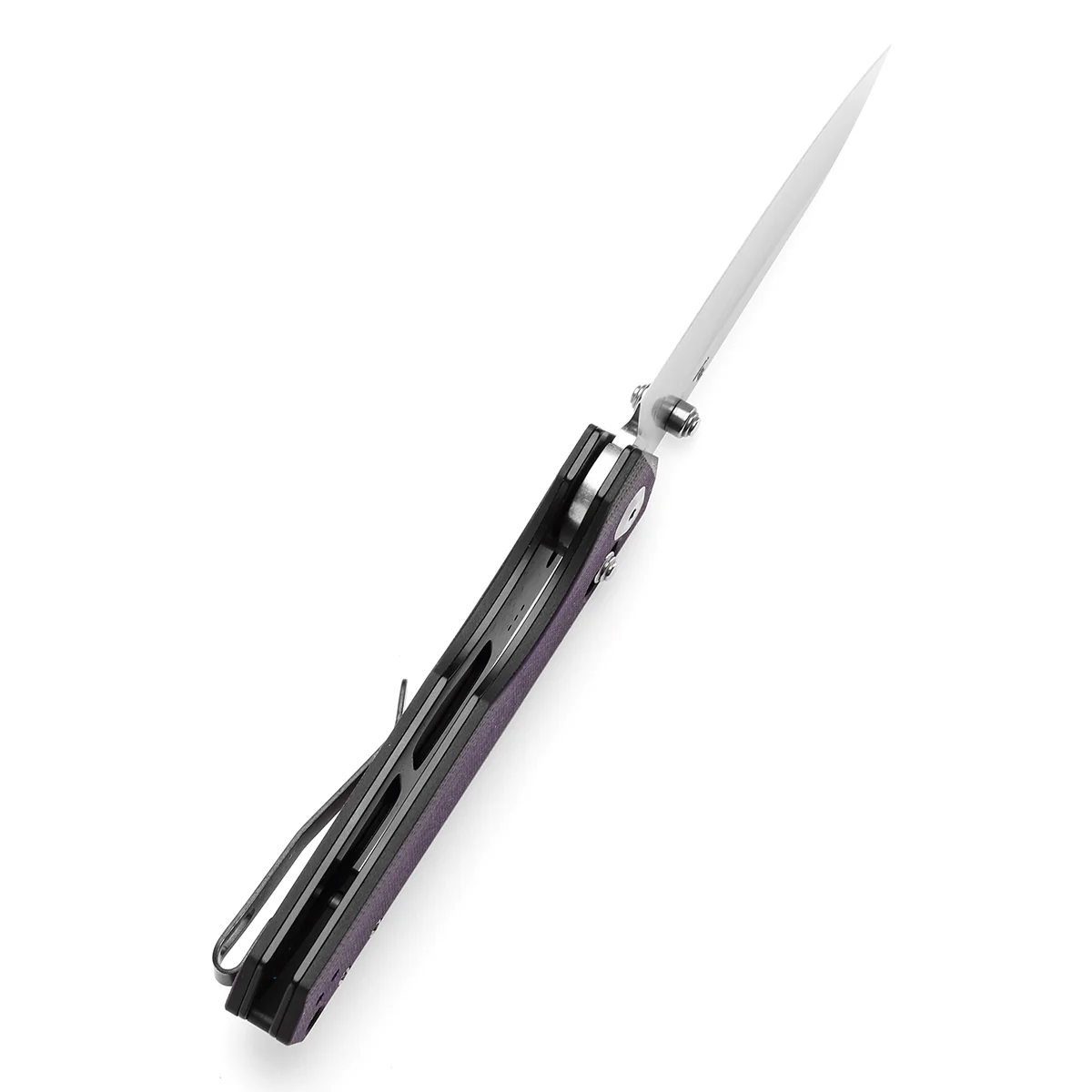 Tenable Beaver Cross Bar Lock Folding Knife Purple and Black G10 Handle (3.44'' Stonewashed Nitro-V Blade) Kim Ning Design-T1105V1 - Image 4