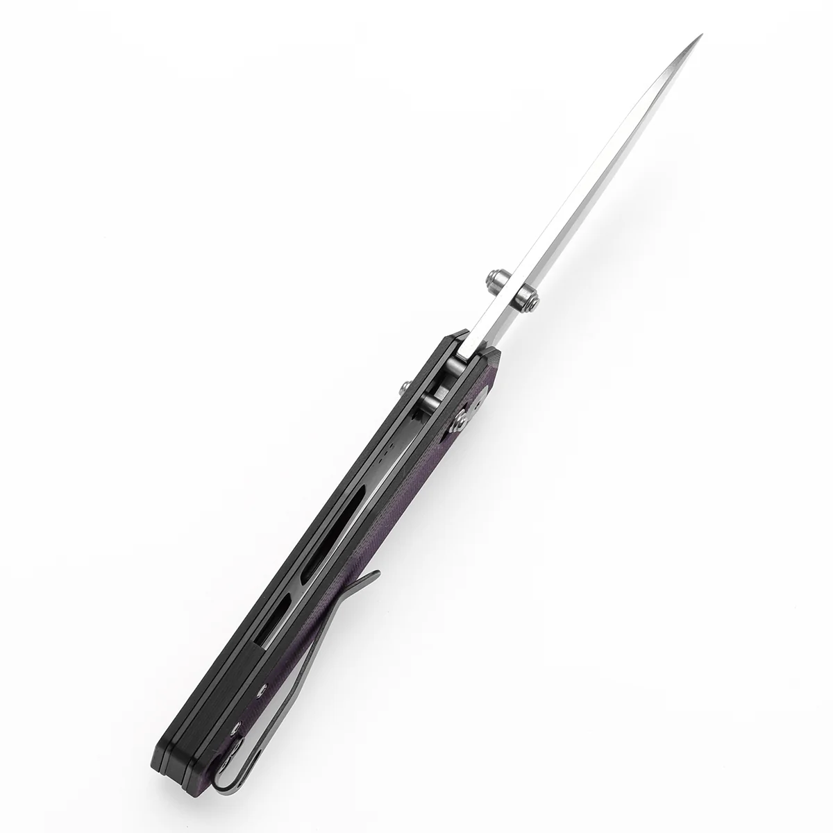 Tenable Beaver Cross Bar Lock Folding Knife Purple and Black G10 Handle (3.44'' Stonewashed Nitro-V Blade) Kim Ning Design-T1105V1 - Image 5