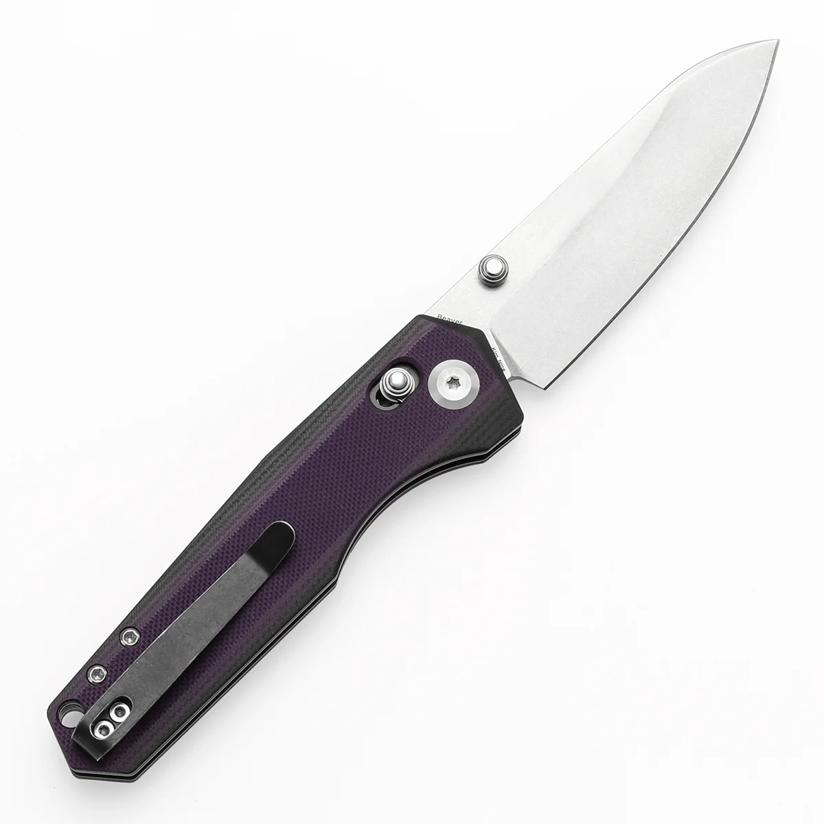 Tenable Beaver Cross Bar Lock Folding Knife Purple and Black G10 Handle (3.44'' Stonewashed Nitro-V Blade) Kim Ning Design-T1105V1 - Image 8