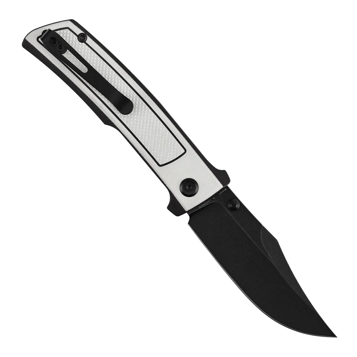 Tenable Bison Folding Knife | 3.24'' Blackwash Nitro V Blade | Black & White G10 with Frag Pattern Handle | Ray Laconico Knives Design | B2108A1 - Image 3