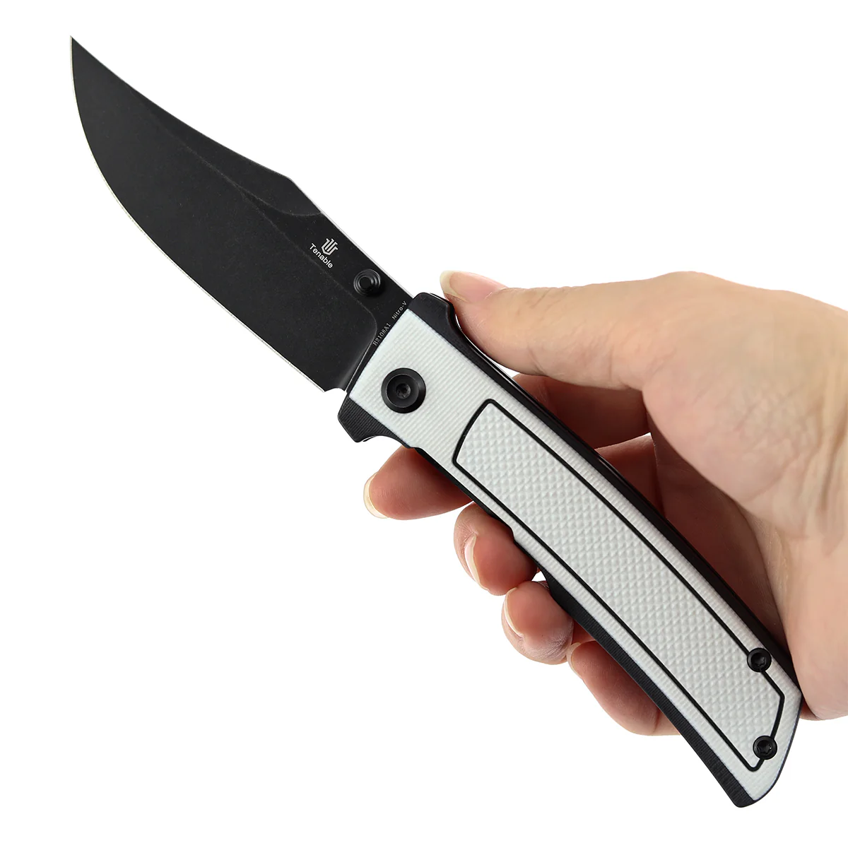 Tenable Bison Folding Knife | 3.24'' Blackwash Nitro V Blade | Black & White G10 with Frag Pattern Handle | Ray Laconico Knives Design | B2108A1 - Image 9