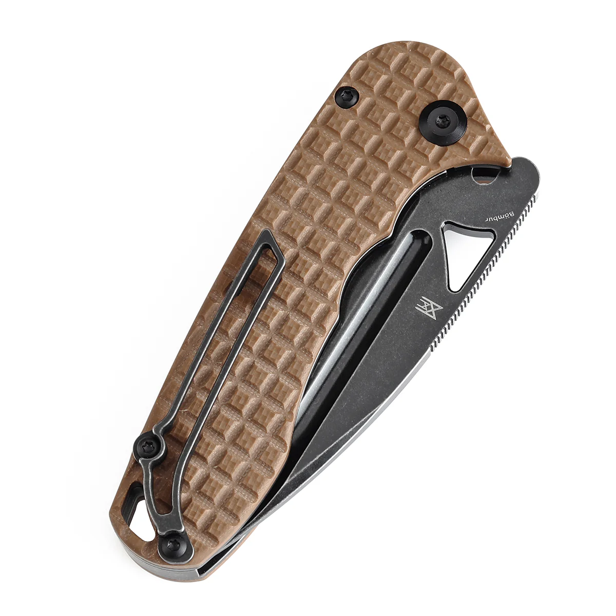 Tenable Bömbur Folding Knife Brown G10 with Frag Pattern Handle (3.53'' Blackwash D2 Blade) Midgards Messer Design--T1054A2 - Image 8