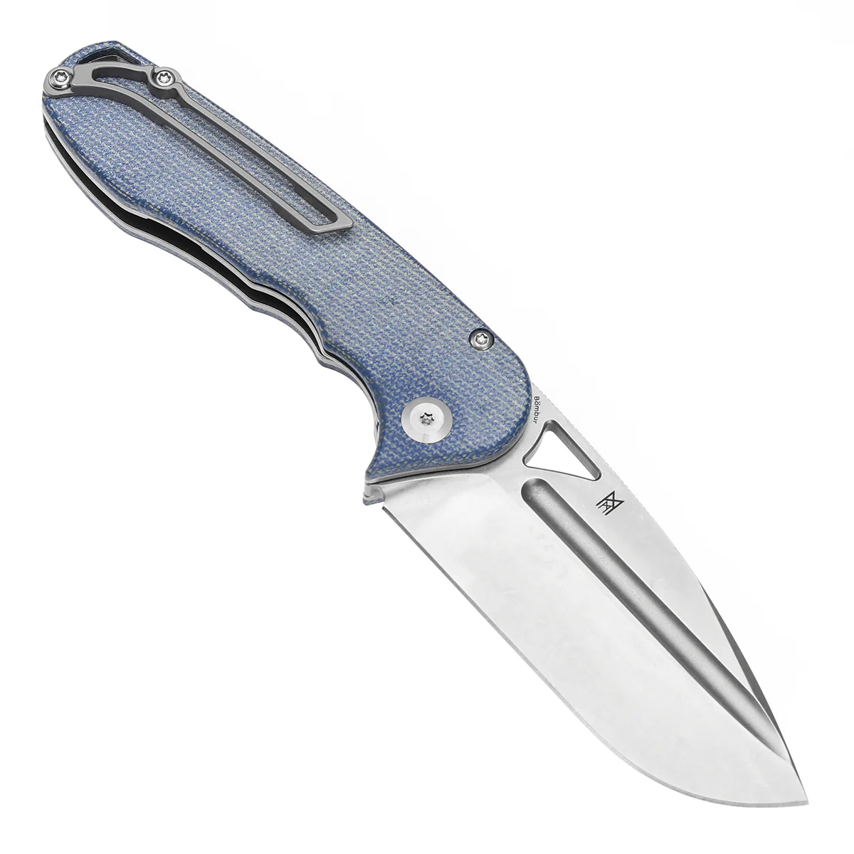 Tenable Bömbur Folding Knife Blue Micarta Handle (3.53''  Stonewashed D2 Blade) Midgards Messer Design--T1054A5 - Image 3