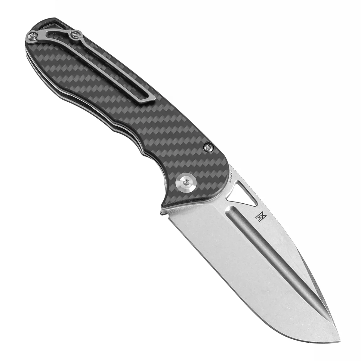 Tenable Bömbur Folding Knife Twill Carbon Fiber Handle (3.53'' Stonewashed D2 Blade) Midgards Messer Design--T1054A3 - Image 3