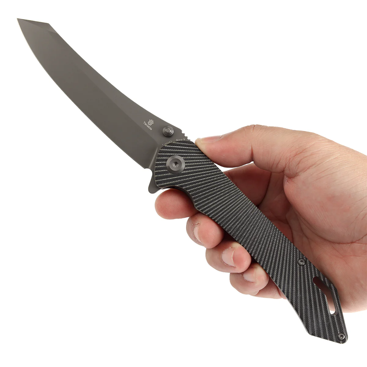 Tenable Colibri Tech Folding Knife Black and Green G10 Handle (4.34'' Gray TiCn Coated Nitro V Blade) Kmaxrom Design-T1060A2 - Image 9