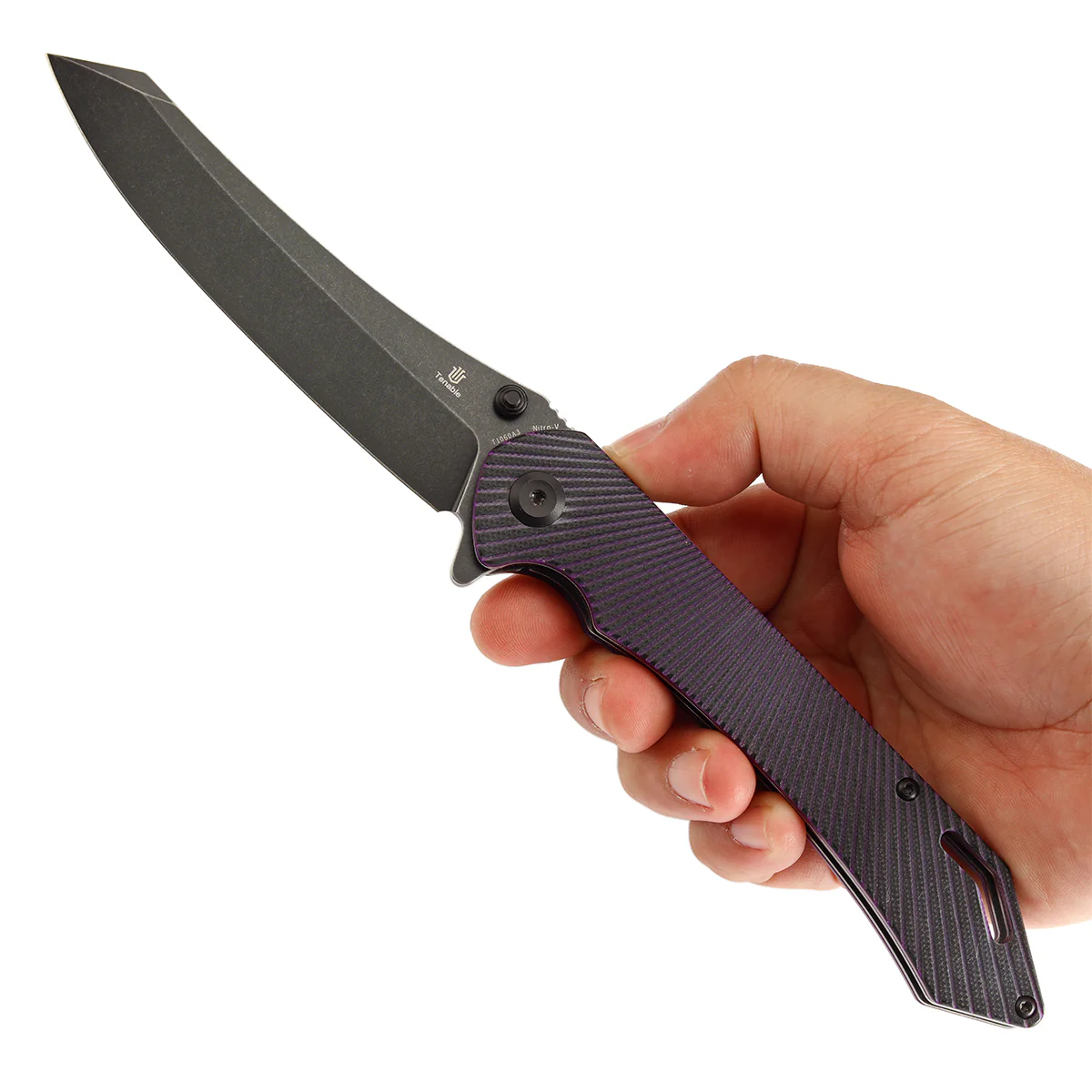 Tenable Colibri Tech Folding Knife Black and Purple G10 Handle (4.34'' Blackwash Nitro V Blade) Kmaxrom Design Design--T1060A3 - Image 9