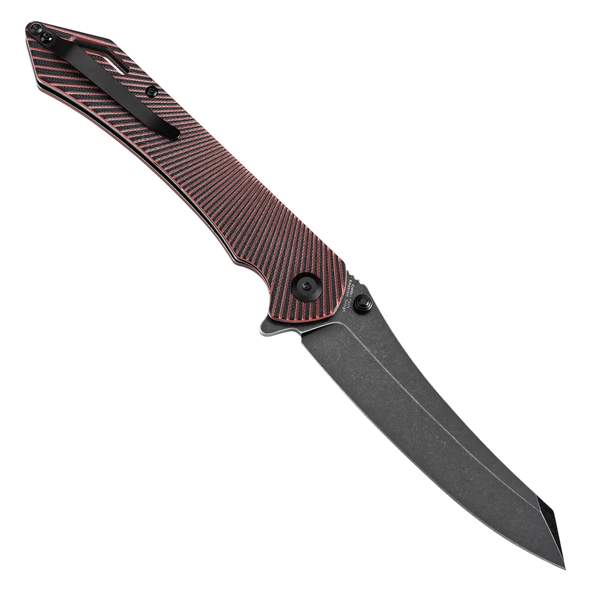 Tenable Colibri Tech Folding Knife Black and Red G10 Handle (4.34'' Blackwash Nitro V Blade) Kmaxrom Design-T1060A1 - Image 3