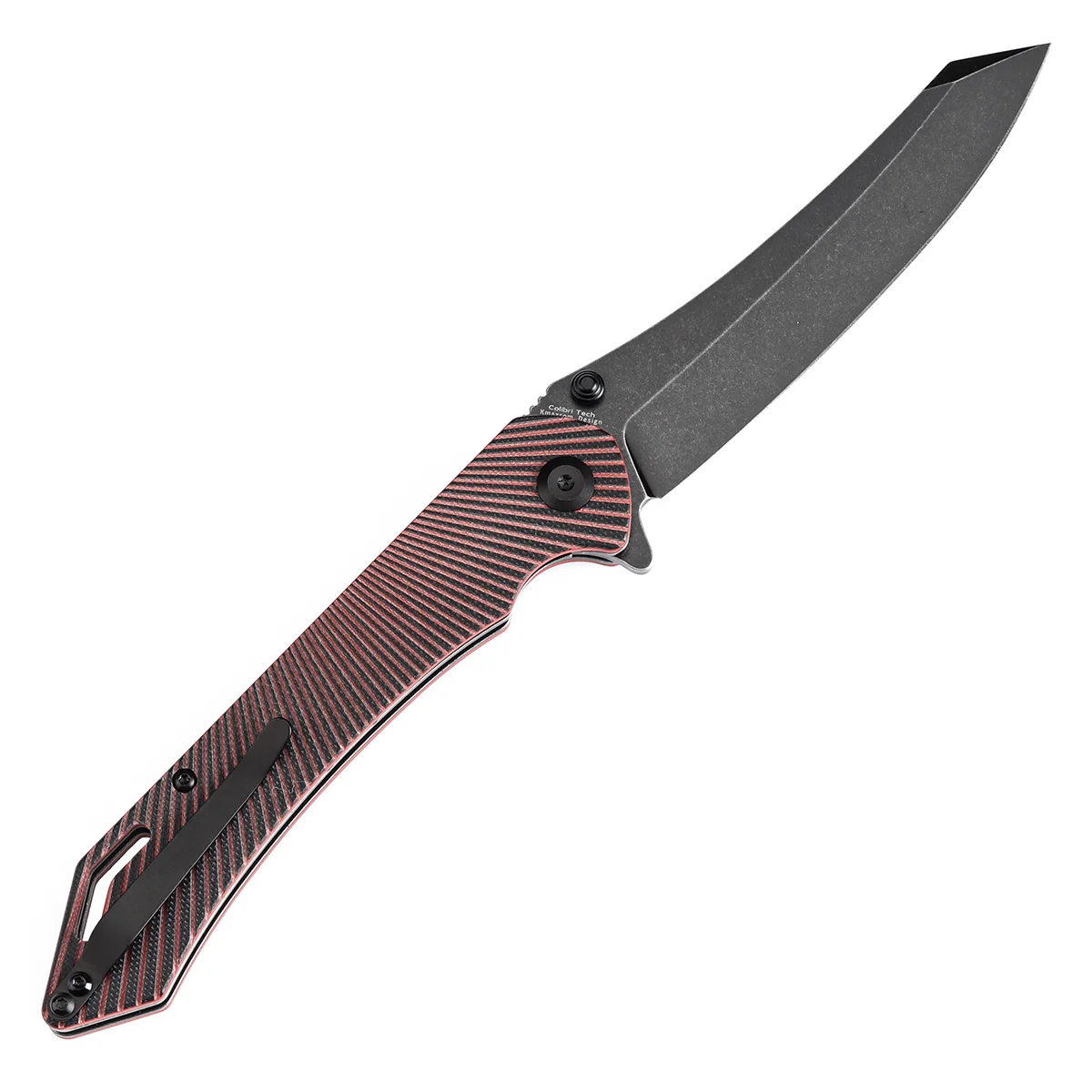 Tenable Colibri Tech Folding Knife Black and Red G10 Handle (4.34'' Blackwash Nitro V Blade) Kmaxrom Design-T1060A1 - Image 8