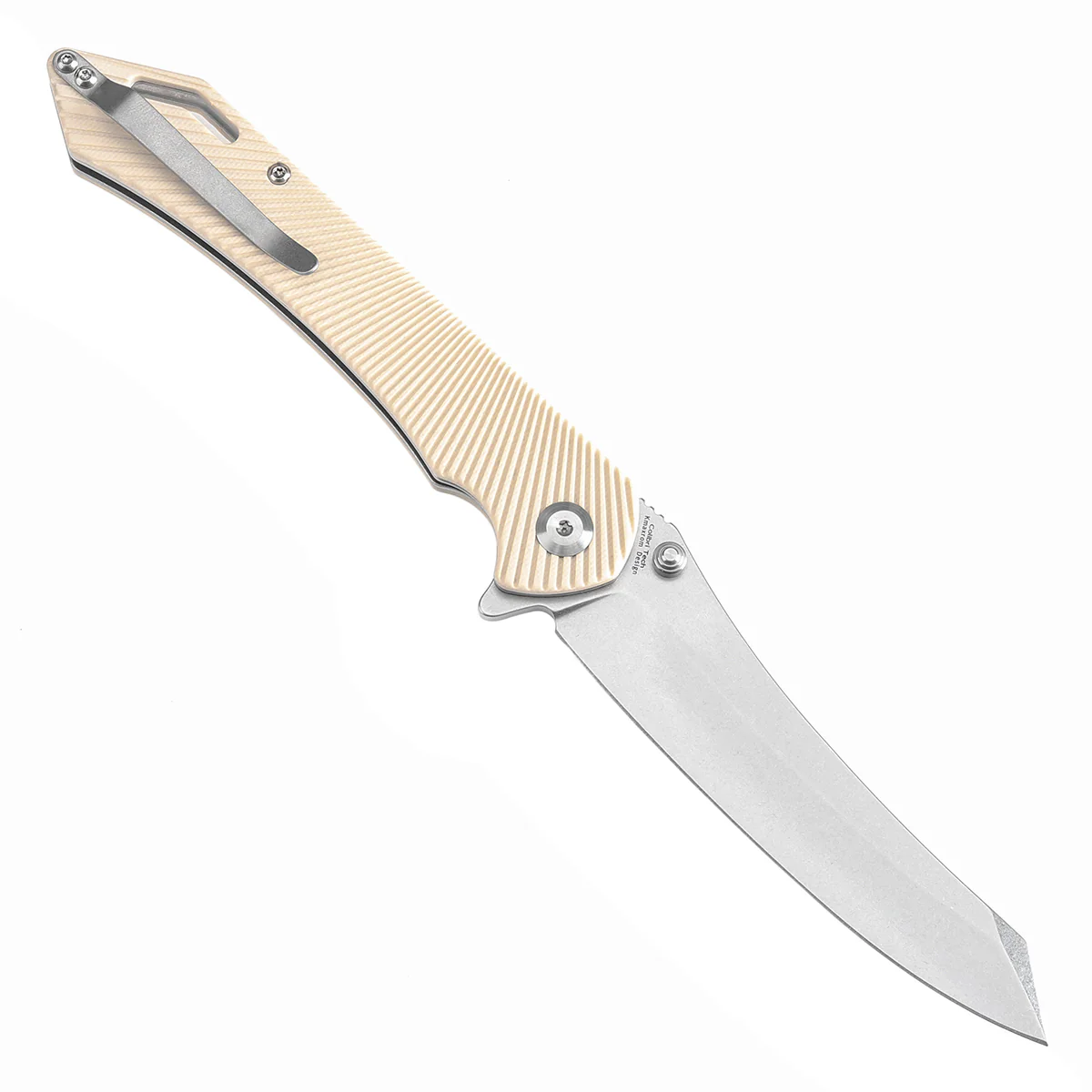 Tenable Colibri Tech Folding Knife Ivory White G10 Handle (4.34'' Stonewashed Nitro V Blade) Kmaxrom Design-T1060A4 - Image 3