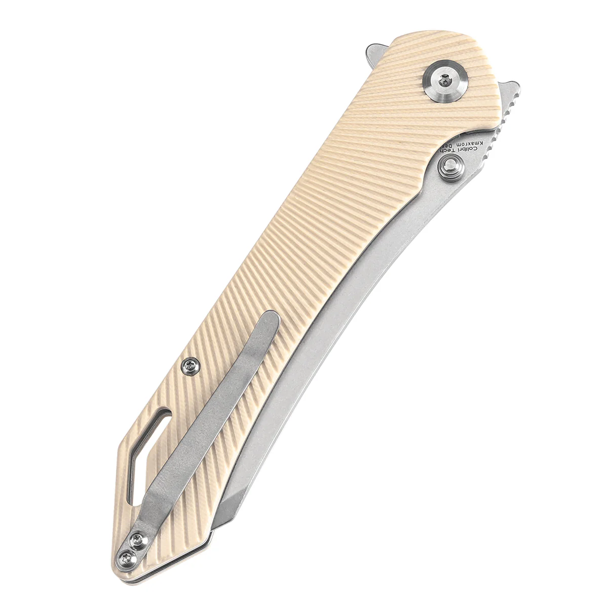 Tenable Colibri Tech Folding Knife Ivory White G10 Handle (4.34'' Stonewashed Nitro V Blade) Kmaxrom Design-T1060A4 - Image 7