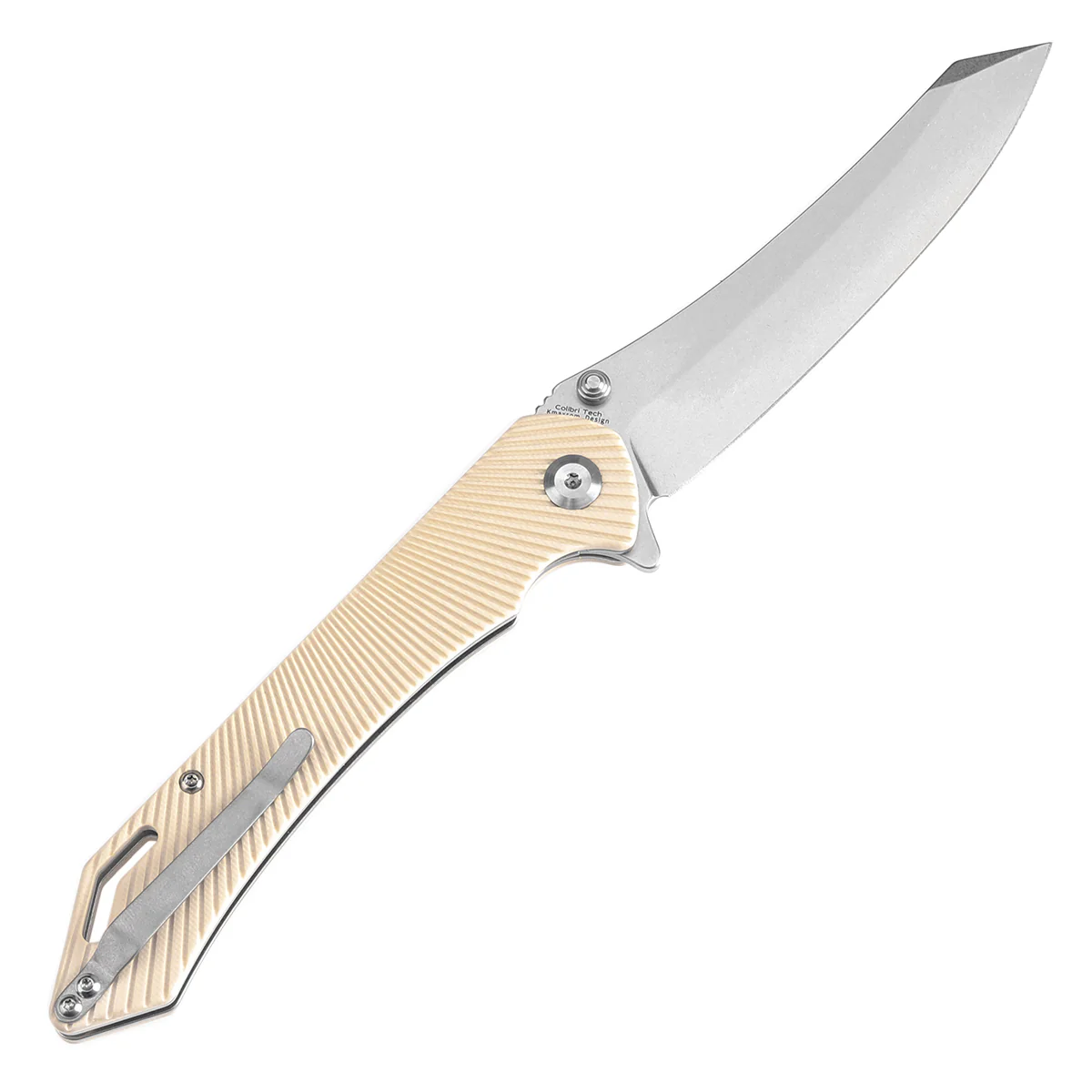 Tenable Colibri Tech Folding Knife Ivory White G10 Handle (4.34'' Stonewashed Nitro V Blade) Kmaxrom Design-T1060A4 - Image 8