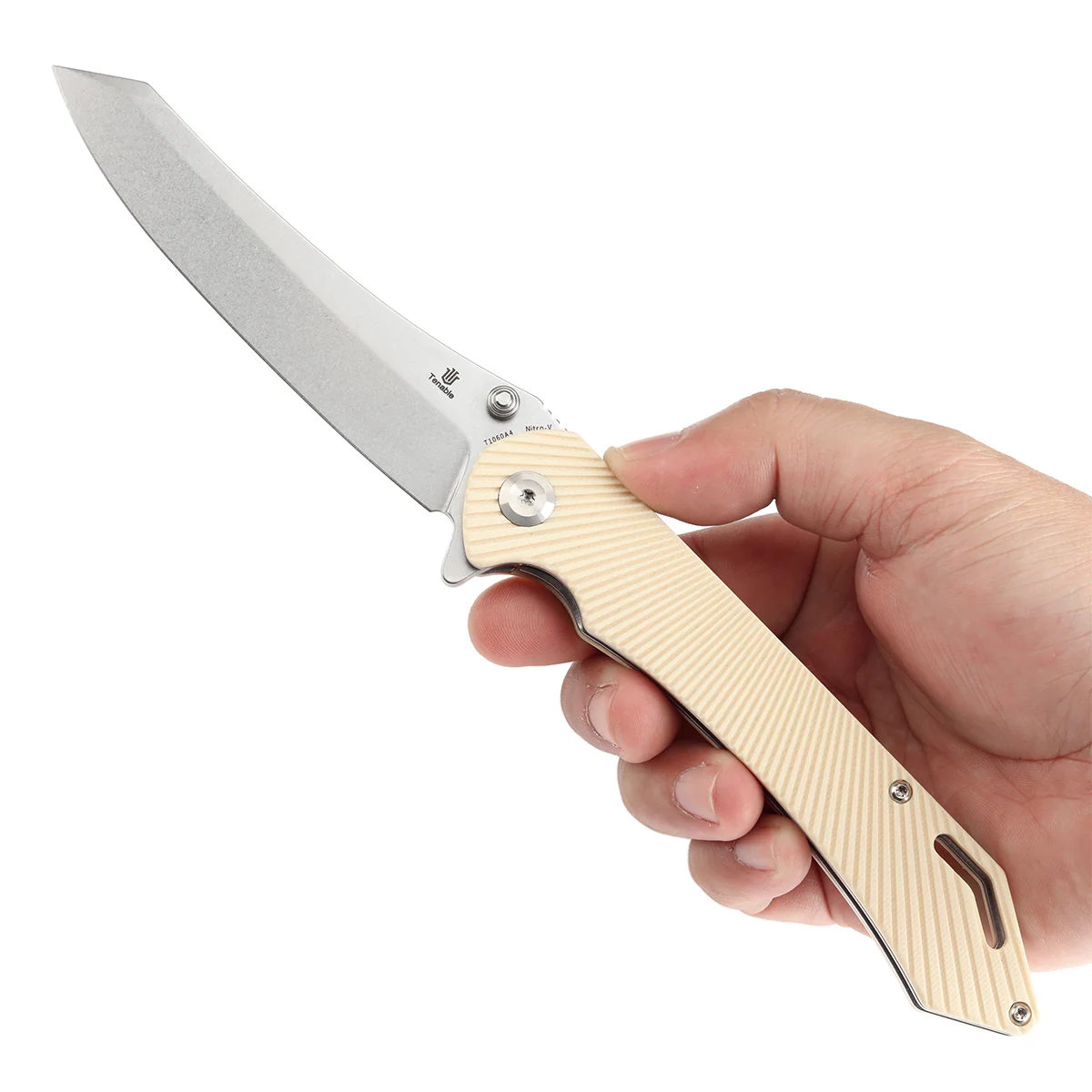 Tenable Colibri Tech Folding Knife Ivory White G10 Handle (4.34'' Stonewashed Nitro V Blade) Kmaxrom Design-T1060A4 - Image 9