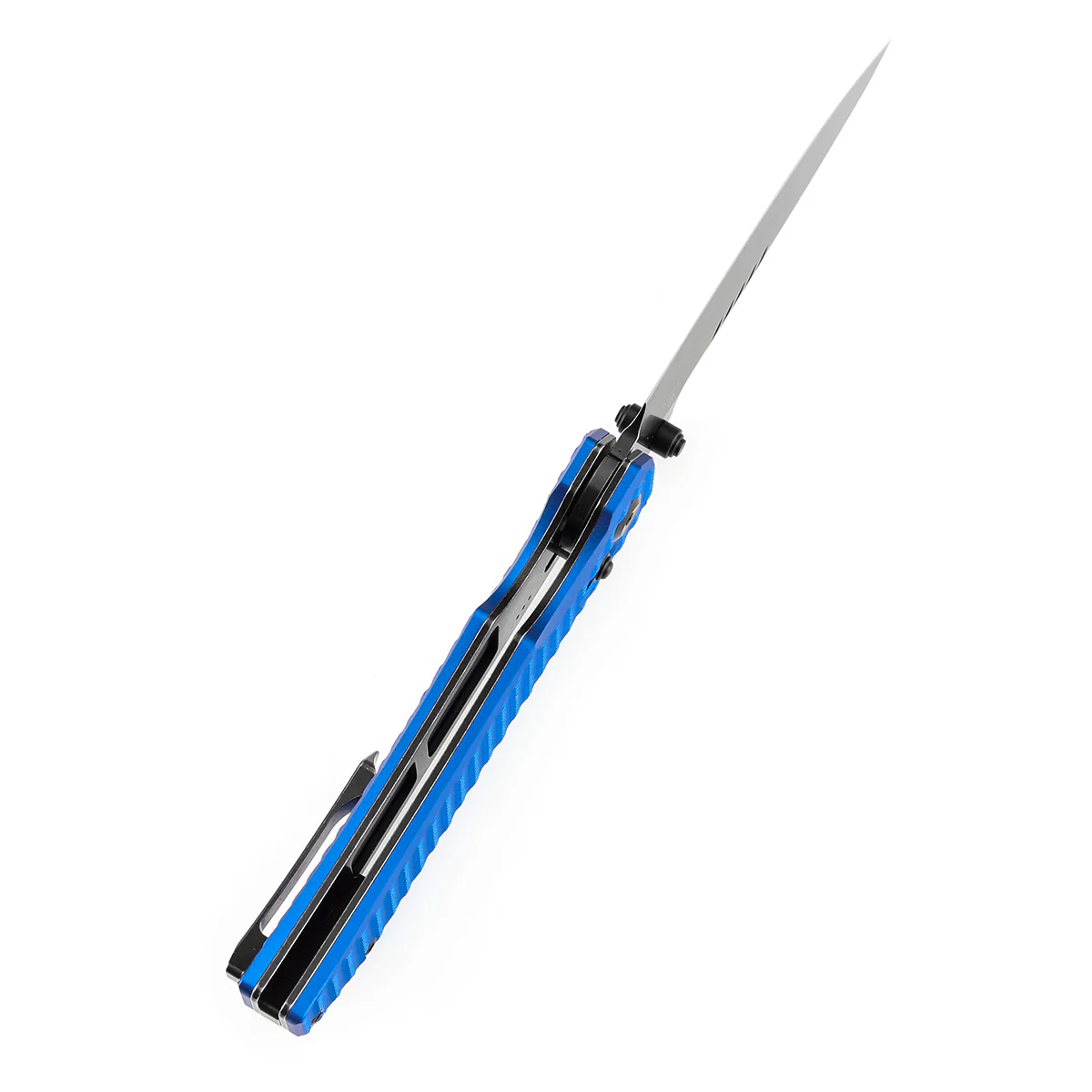 Tenable Eaglestrike | Cross Bar Lock | 3.73'' Black Stonewashed Nitro V Blade | Blue Anodized Aluminum with Diamond Pattern Handle | James Lowe Design-B1095V6 - Image 4