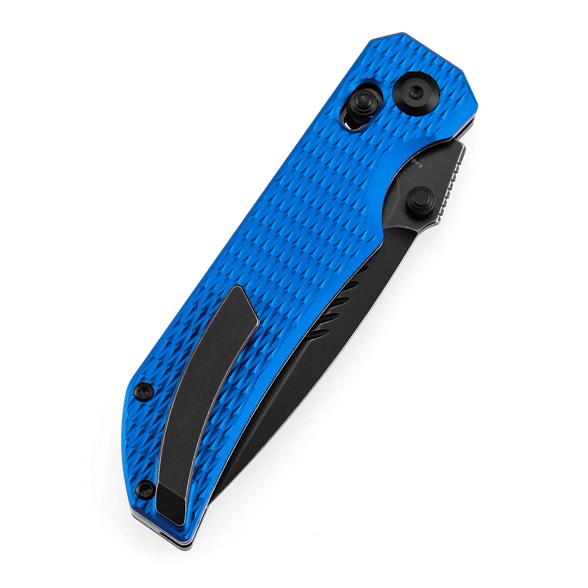 Tenable Eaglestrike | Cross Bar Lock | 3.73'' Black Stonewashed Nitro V Blade | Blue Anodized Aluminum with Diamond Pattern Handle | James Lowe Design-B1095V6 - Image 7